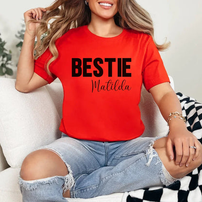 mamagibt Personalisierbares T-Shirt Freundinnen mit Name Bestie T-Shirt 1 Red
