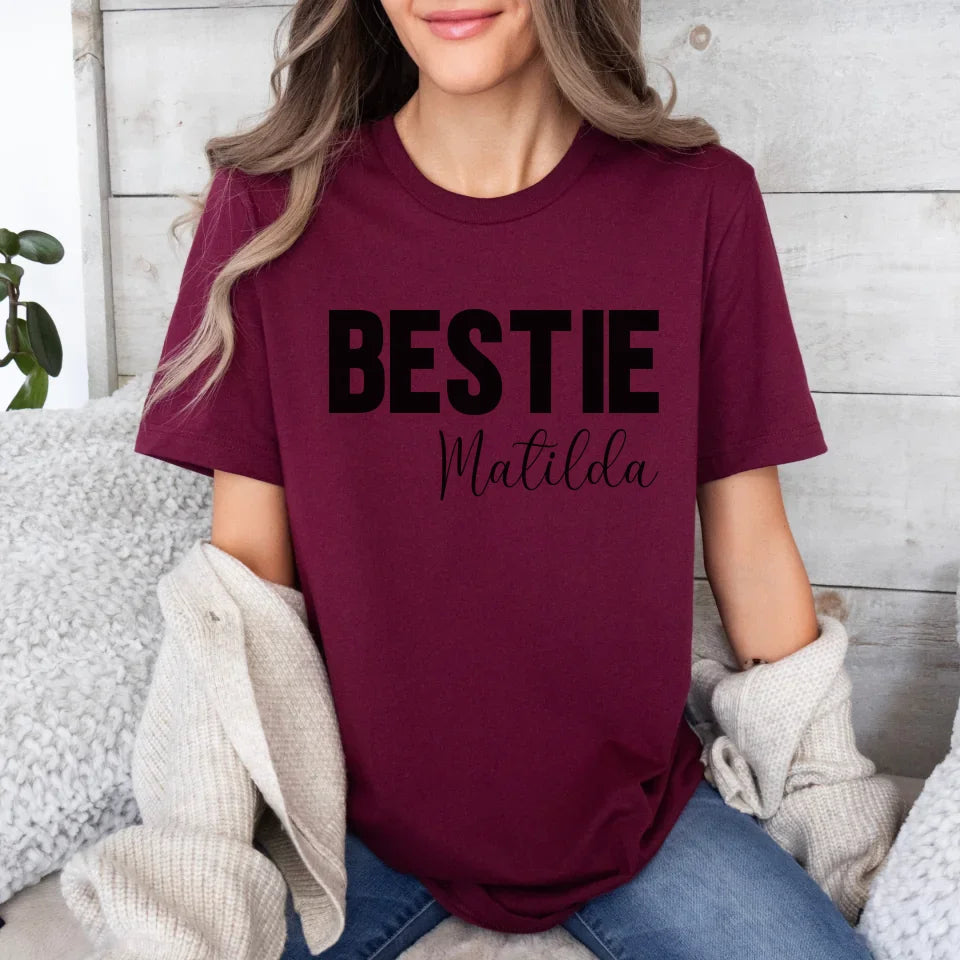 mamagibt Personalisierbares T-Shirt Freundinnen mit Name Bestie T-Shirt 1 Maroon