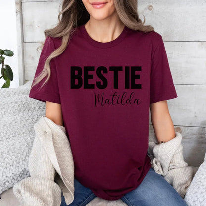 mamagibt Personalisierbares T-Shirt Freundinnen mit Name Bestie T-Shirt 1 Maroon