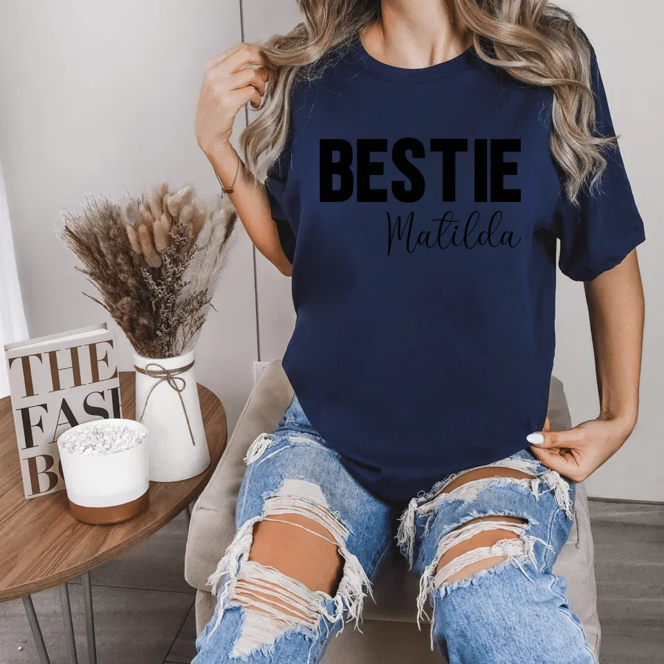mamagibt Personalisierbares T-Shirt Freundinnen mit Name Bestie T-Shirt 1 Navy