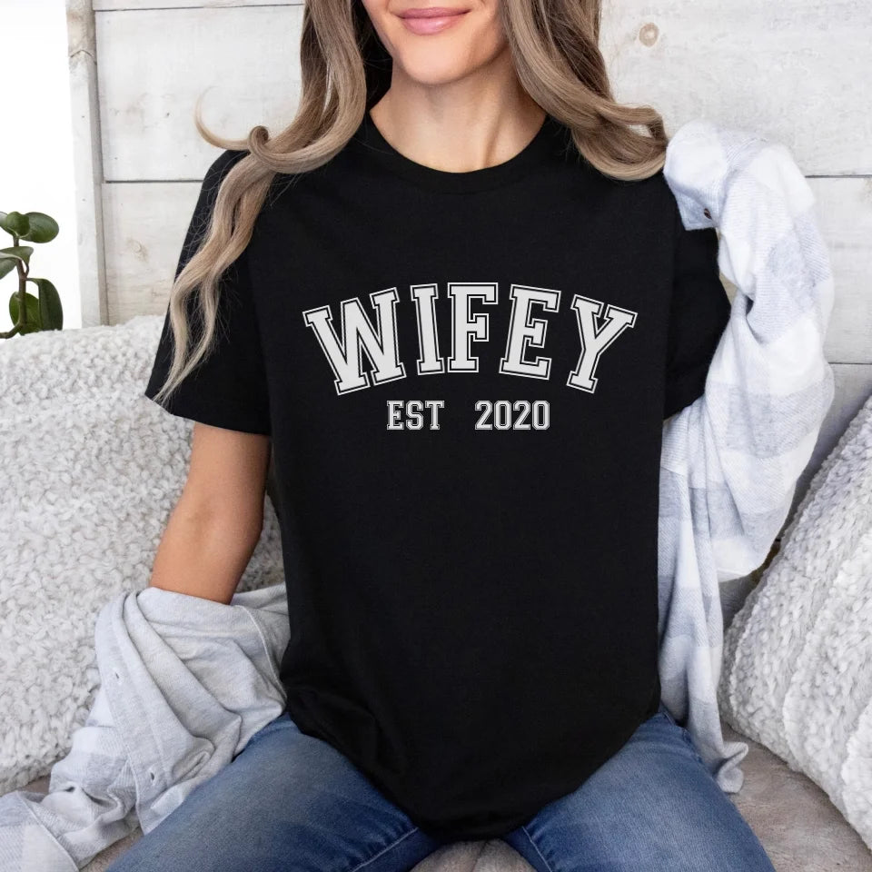 Printify T-Shirt Couple Sport T-Shirt Couple Wifey sport Black