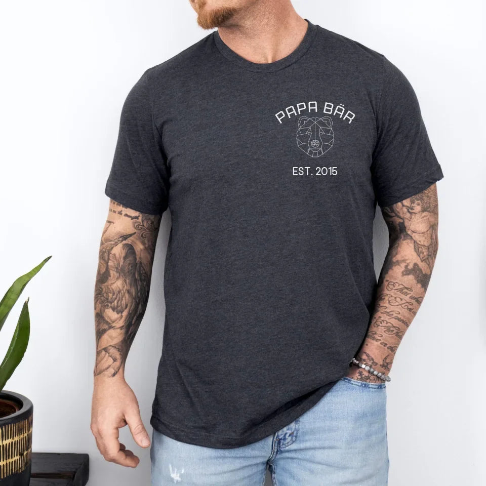 Printify Personalisierbares T-Shirt Papa Bär T-Shirt Papa Design 4 Dark Grey Heather