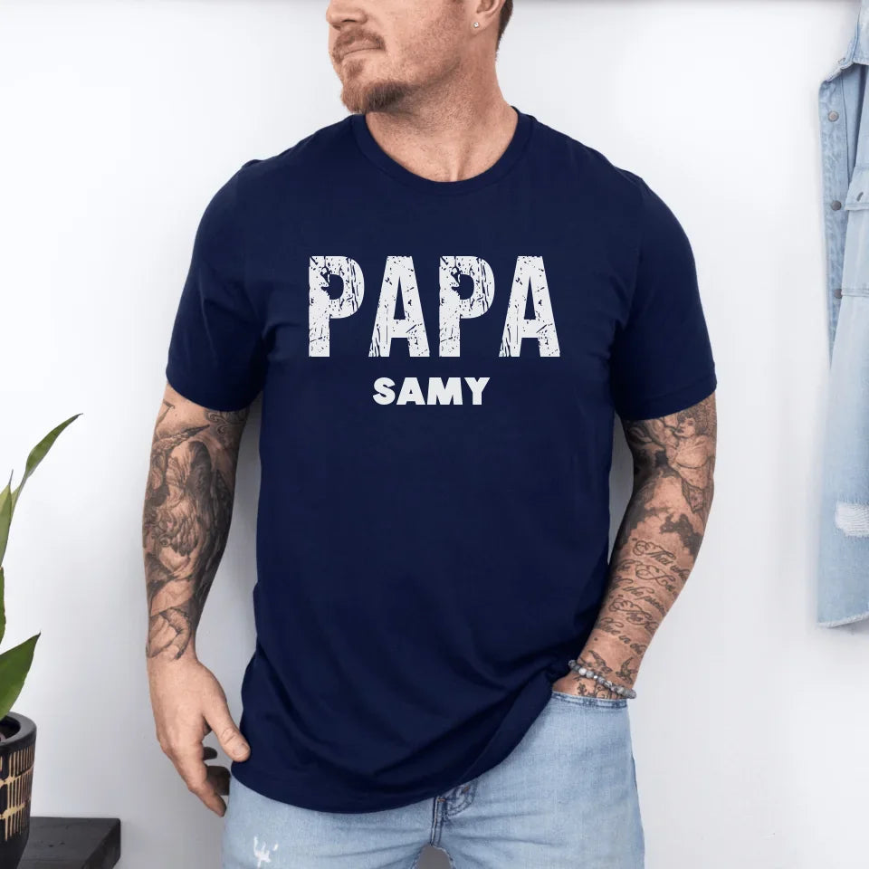 Printify T-Shirt Papa personalisiert mit Namen T-Shirt Papa Design 5 Navy