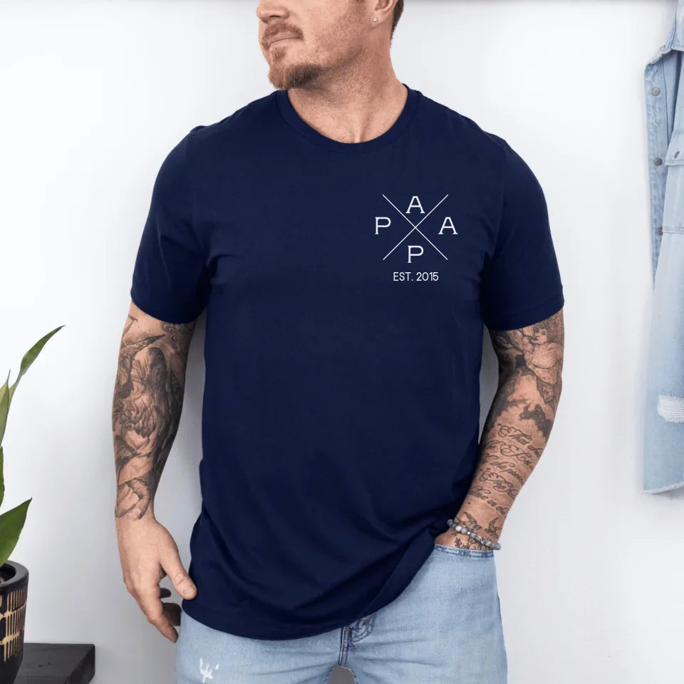 Printify Personalisierbares Papa T-Shirt mit Datum T-Shirt Papa Kreuz Design Navy