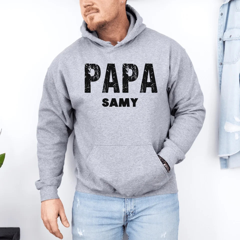 mamagibt Papa Hoodie personalisierbar mit Namen Hoodie Papa Grunge Look copy copy Sport Grey