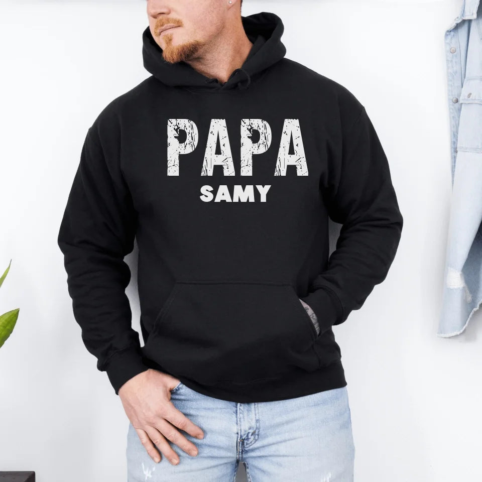 mamagibt Papa Hoodie personalisierbar mit Namen Hoodie Papa Grunge Look copy copy Black