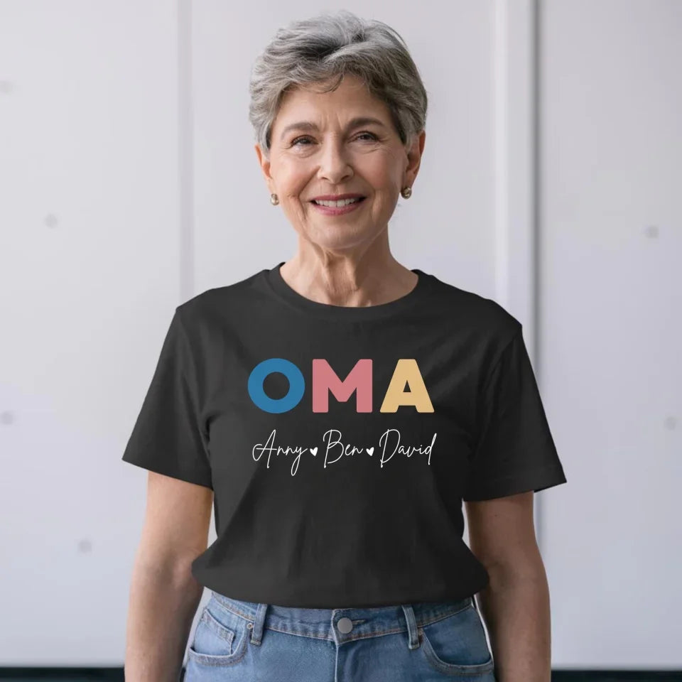Printify Buntes personalisierbares Oma T-Shirt mit Namen
