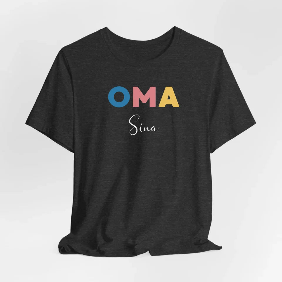 Printify Buntes personalisierbares Oma T-Shirt mit Namen T-Shirt Oma Design 9 Dark Grey Heather