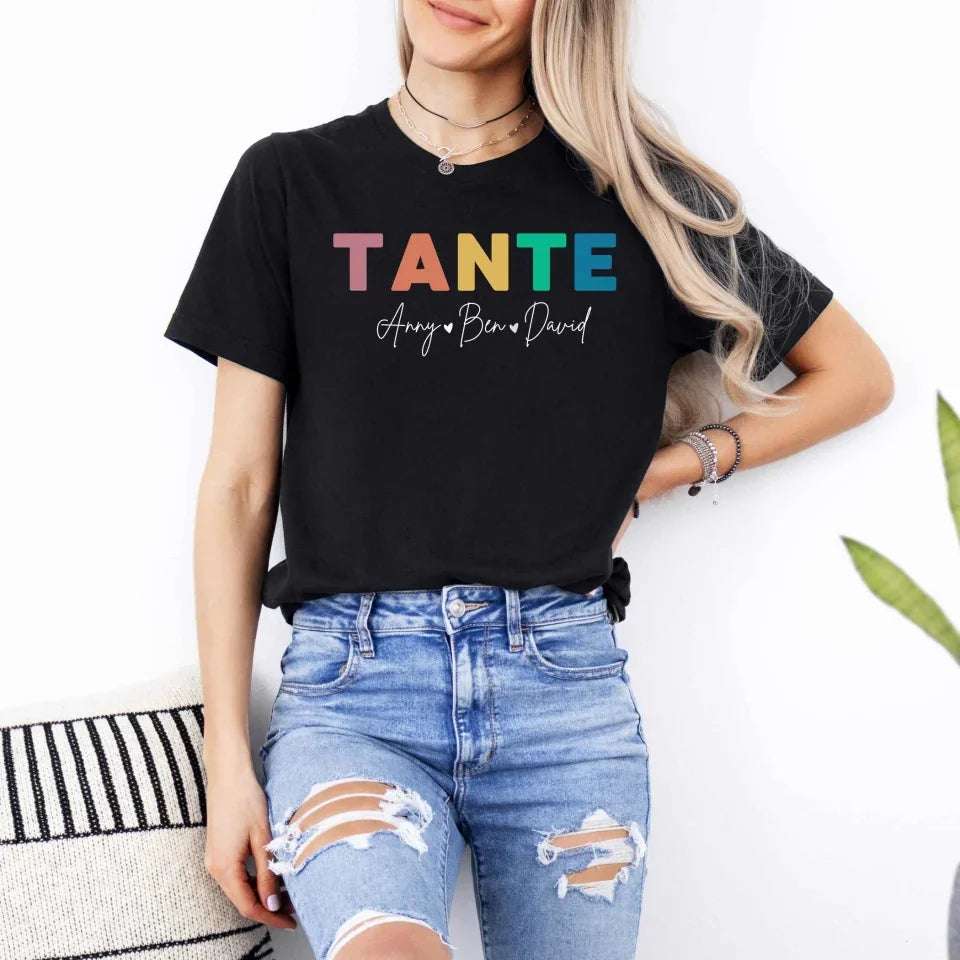 Printify Buntes T-Shirt Tante personalisierbar mit Namen