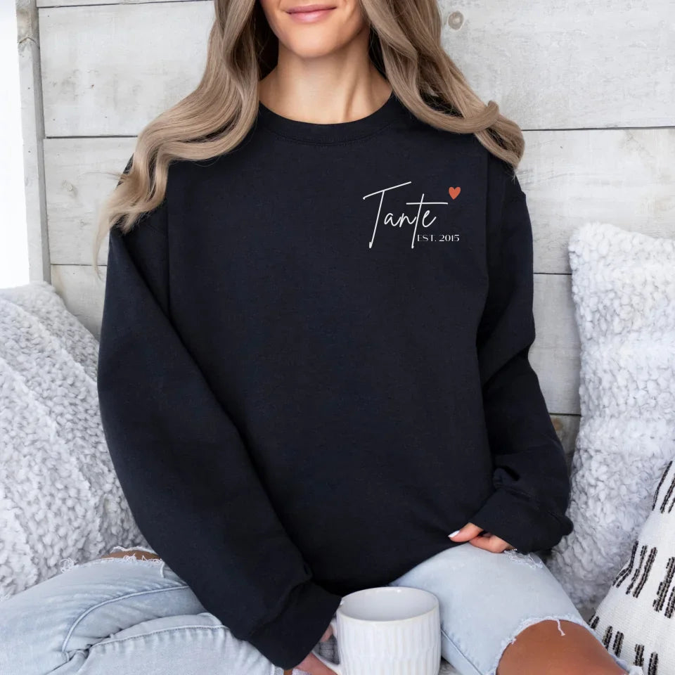 Printify Personalisiertes Tante Sweatshirt mit Datum und Herz Sweatshirt Tante Design 1 Black