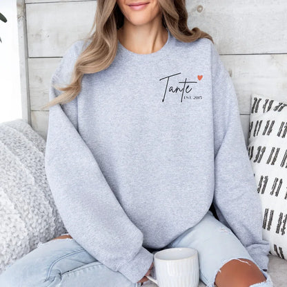 Printify Personalisiertes Tante Sweatshirt mit Datum und Herz Sweatshirt Tante Design 1 Sport Grey