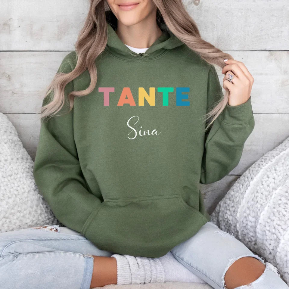 Printify Bunter Tante Hoodie mit Namen Hoodie Tante Design 8 Military Green