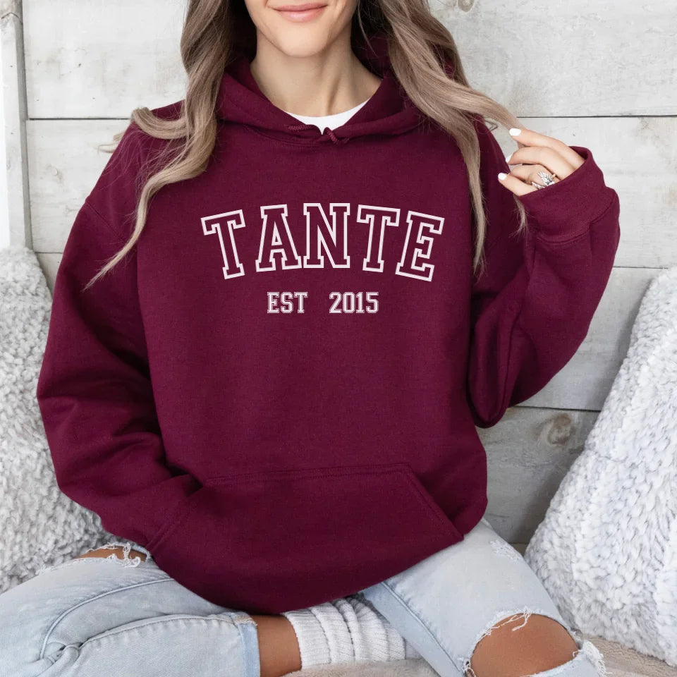 Printify Tante Hoodie mit Datum personalisiert Hoodie Tante Design 5 Maroon