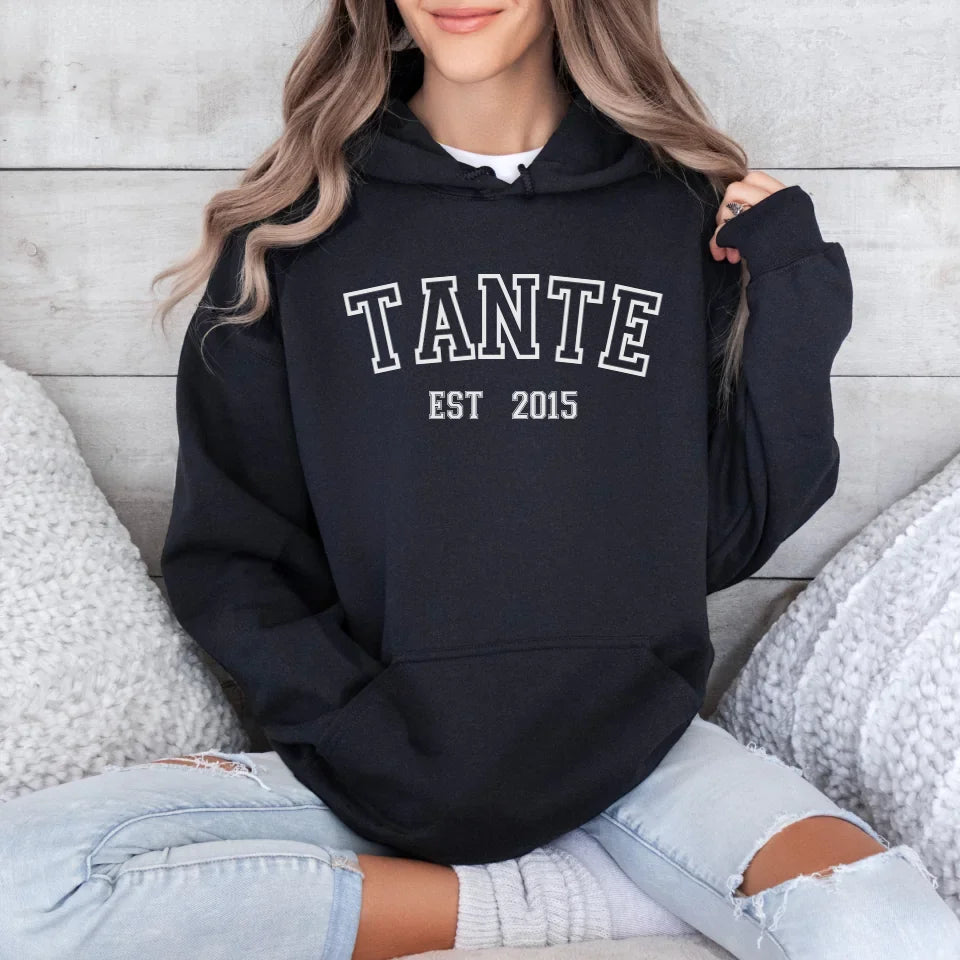 Printify Tante Hoodie mit Datum personalisiert Hoodie Tante Design 5 Black