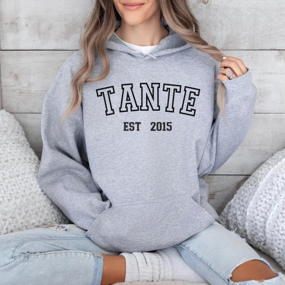 Printify Tante Hoodie mit Datum personalisiert Hoodie Tante Design 5 Sport Grey