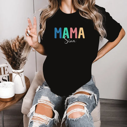Printify Buntes T-Shirt Mama personalisierbar mit Namen T-Shirt Mama Design 12 Black