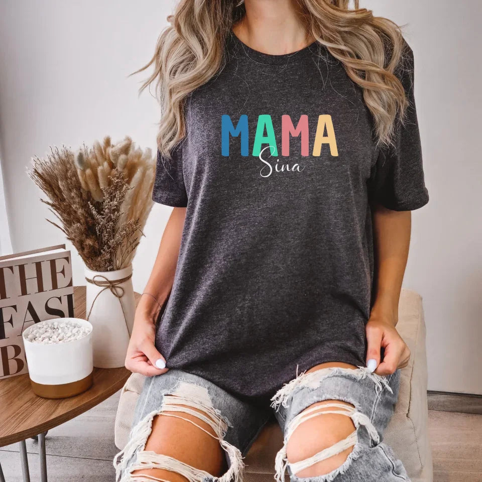 Printify Buntes T-Shirt Mama personalisierbar mit Namen T-Shirt Mama Design 12 Dark Grey Heather