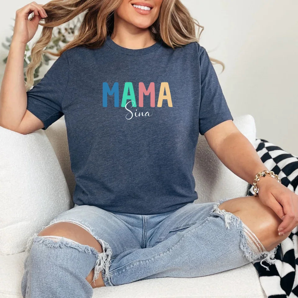 Printify Buntes T-Shirt Mama personalisierbar mit Namen T-Shirt Mama Design 12 Heather Navy
