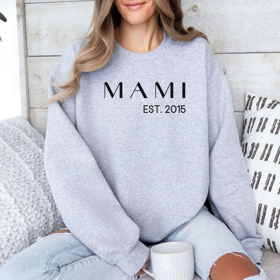 Printify Personalisierbares Mama Sweatshirt "Mami mit Datum" Sweatshirt Mama Design 2 Sport Grey
