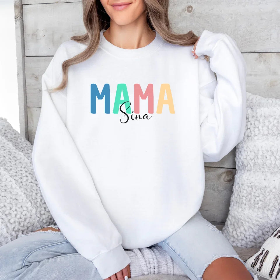Printify Personalisiertes Mama Sweatshirt "Bunt mit Namen" Sweatshirt Mama Design 12 White