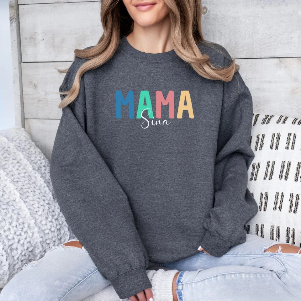 Printify Personalisiertes Mama Sweatshirt "Bunt mit Namen" Sweatshirt Mama Design 12 Dark Heather