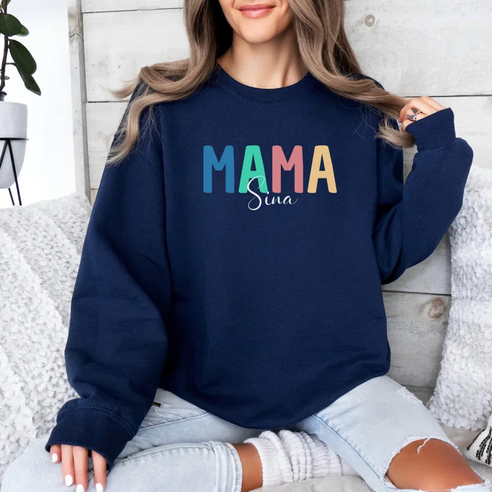 Printify Personalisiertes Mama Sweatshirt "Bunt mit Namen" Sweatshirt Mama Design 12 Navy