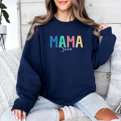 Printify Personalisiertes Mama Sweatshirt "Bunt mit Namen" Sweatshirt Mama Design 12 Navy