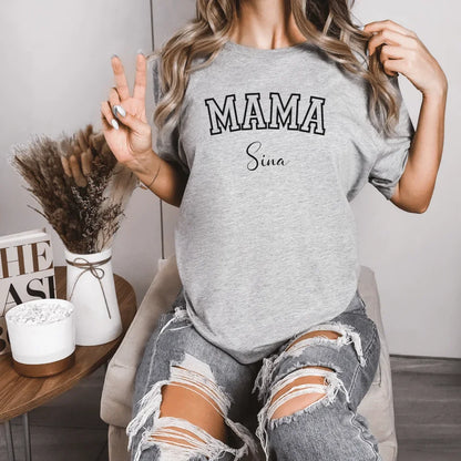 Printify Personaliserbares T-Shirt Mama "Sport" mit Namen T-Shirt Mama Design 14 Athletic Heather