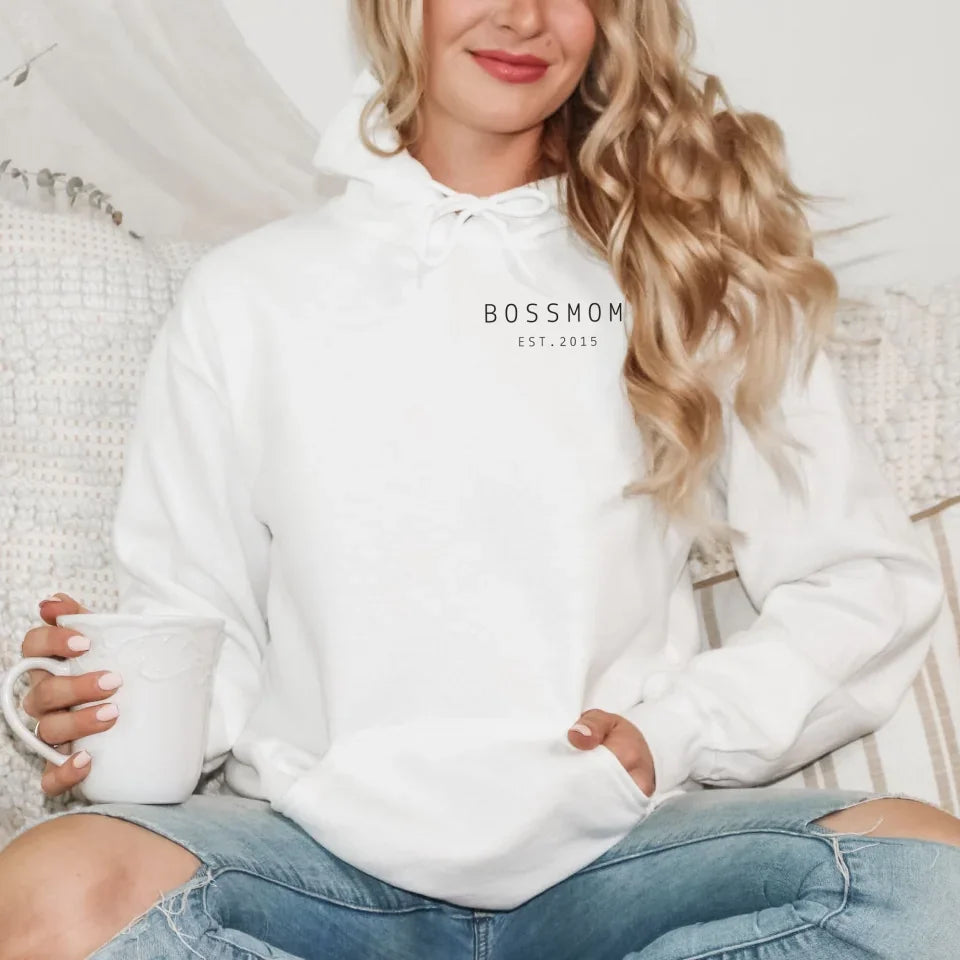 Printify Personalisierbarer Mama Hoodie Bossmom Hoodie Mama Design 3 White