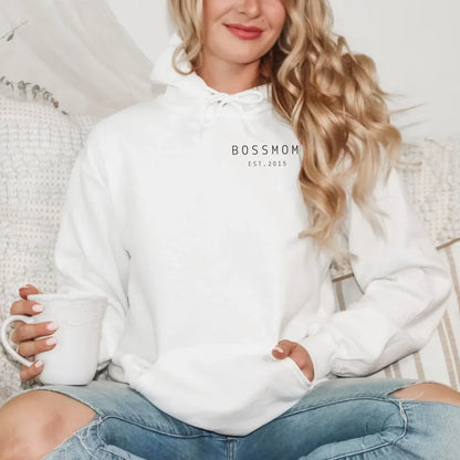 Printify Personalisierbarer Mama Hoodie Bossmom Hoodie Mama Design 3 White