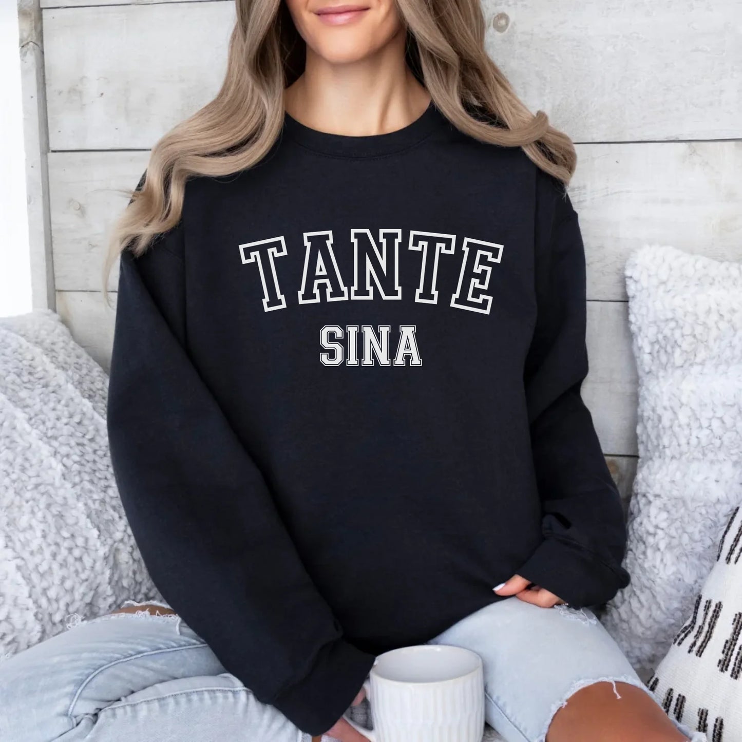 mamagibt Sportliches Tante T-Shirt mit Datum personalisiert Sweatshirt Tante Design 9 Black