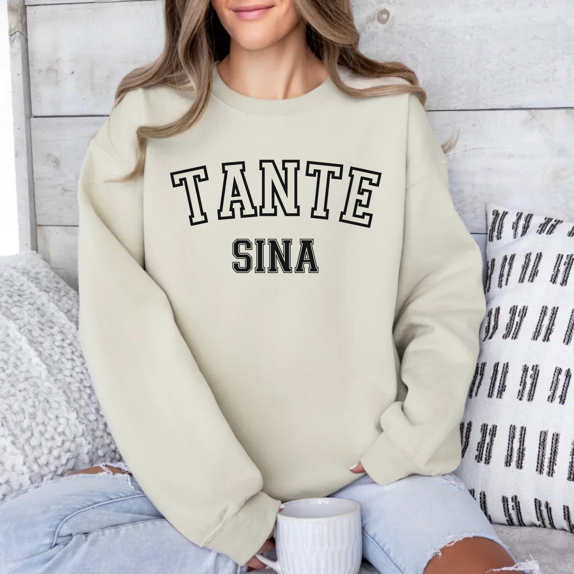 mamagibt Sportliches Tante T-Shirt mit Datum personalisiert Sweatshirt Tante Design 9 Sand
