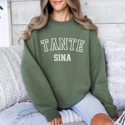 mamagibt Sportliches Tante T-Shirt mit Datum personalisiert Sweatshirt Tante Design 9 Military Green