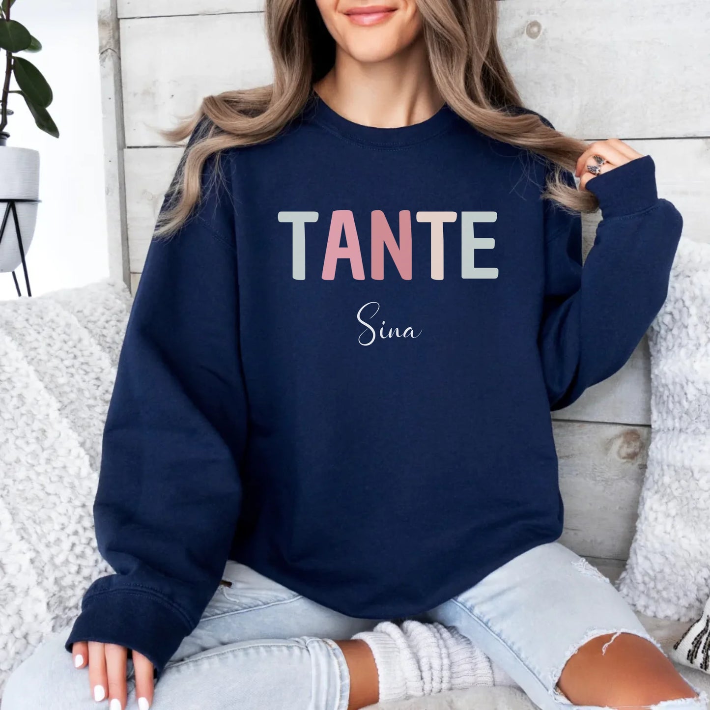 Printify Pastell Tante Sweatshirt mit Namen Sweatshirt Tante Design 5 Navy