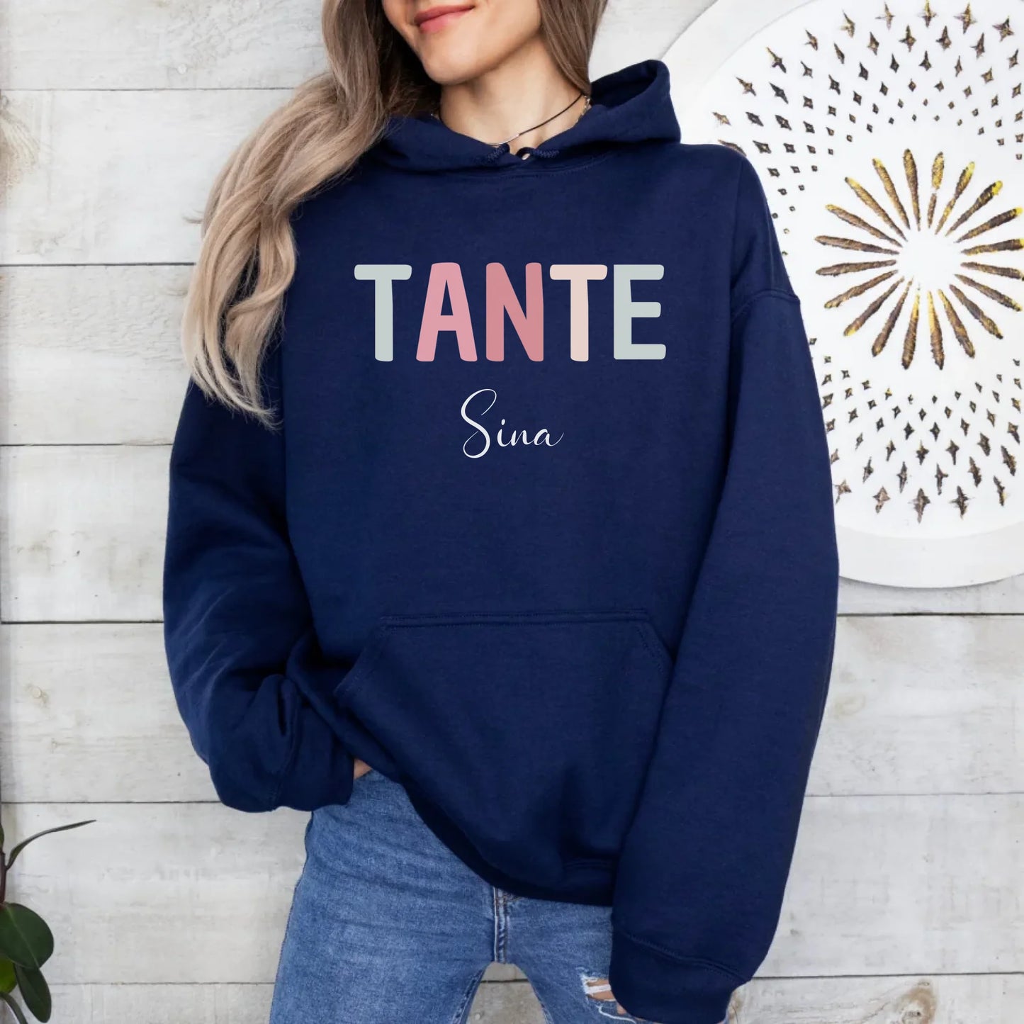 Printify Hoodie Tante personalisierbar mit Kindernamen Hoodie Tante Design 4 Navy