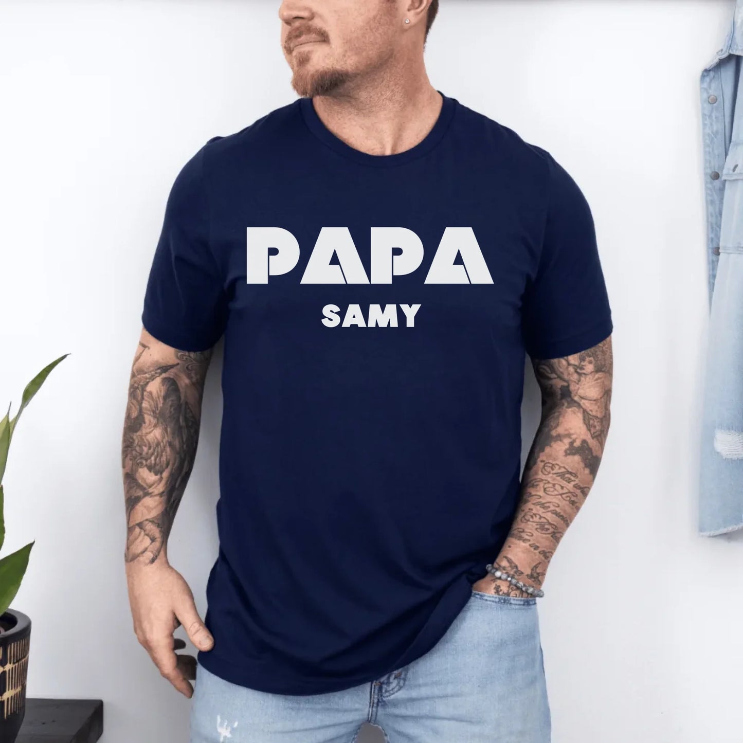 Printify Personalisierbares Papa T-Shirt mit Namen T-Shirt Papa Design 1 Navy