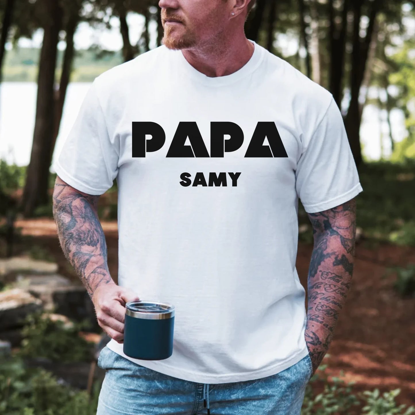 Printify Personalisierbares Papa T-Shirt mit Namen T-Shirt Papa Design 1 White