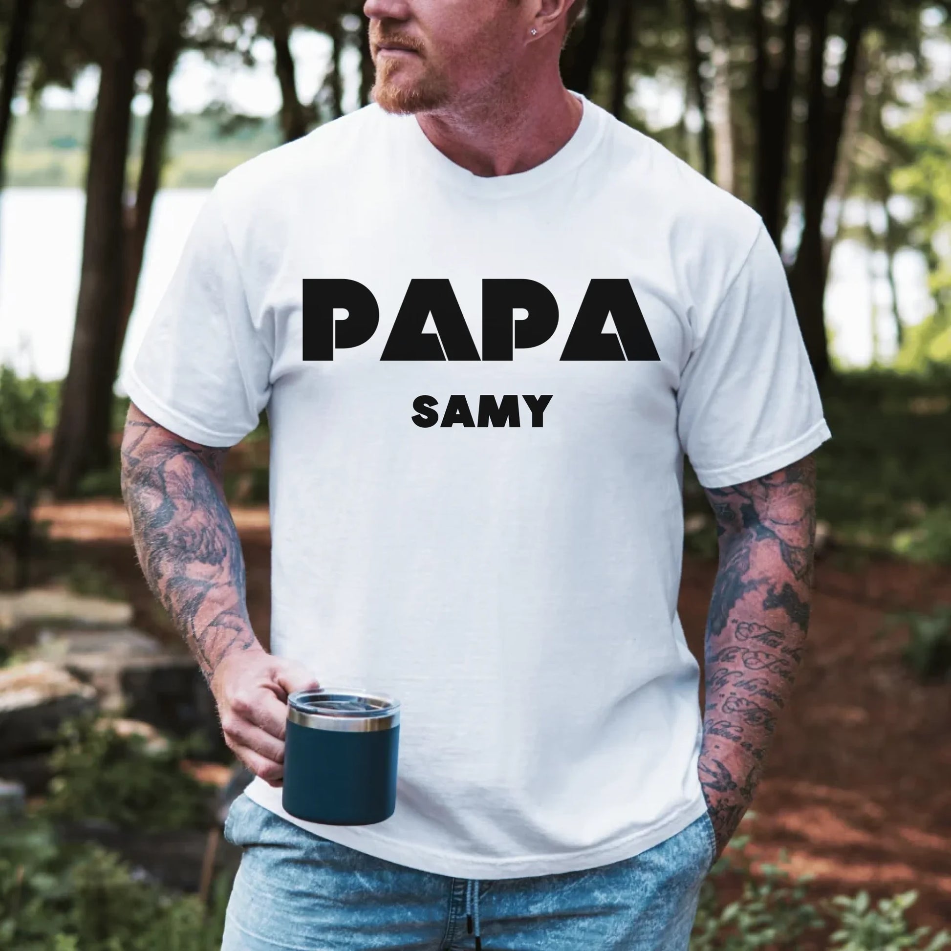 Printify Personalisierbares Papa T-Shirt mit Namen T-Shirt Papa Design 1 White
