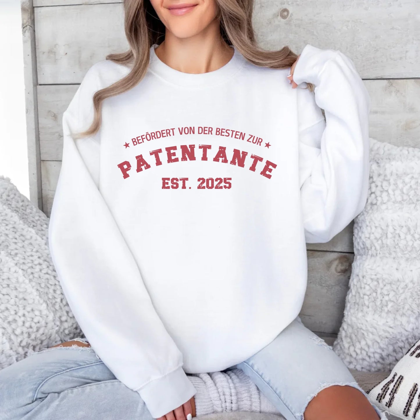 Printify 1Personalisierbares Sweatshirt befördert zur Patentante Sweatshirts befördert zur Patentante White