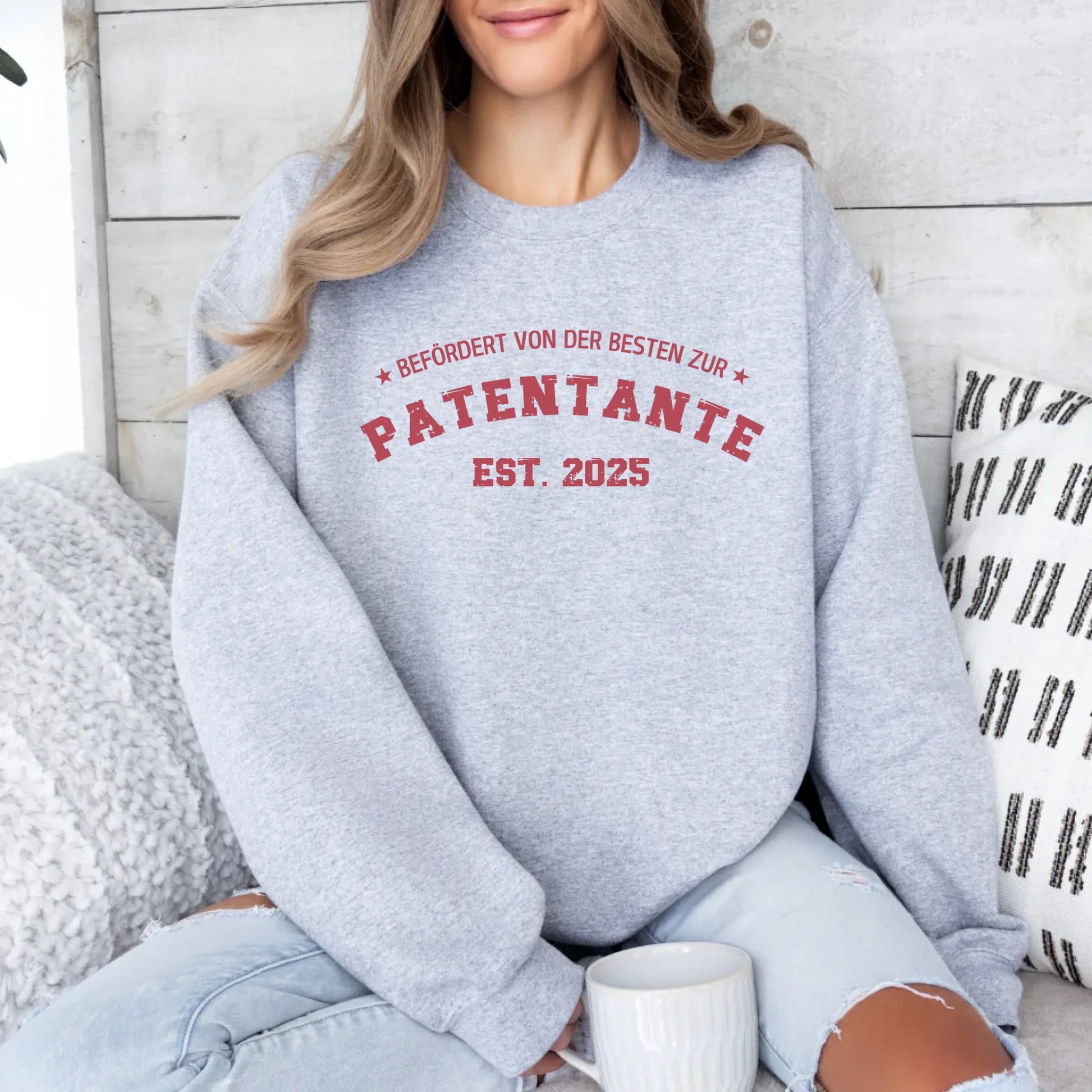 Printify 1Personalisierbares Sweatshirt befördert zur Patentante Sweatshirts befördert zur Patentante Sport Grey