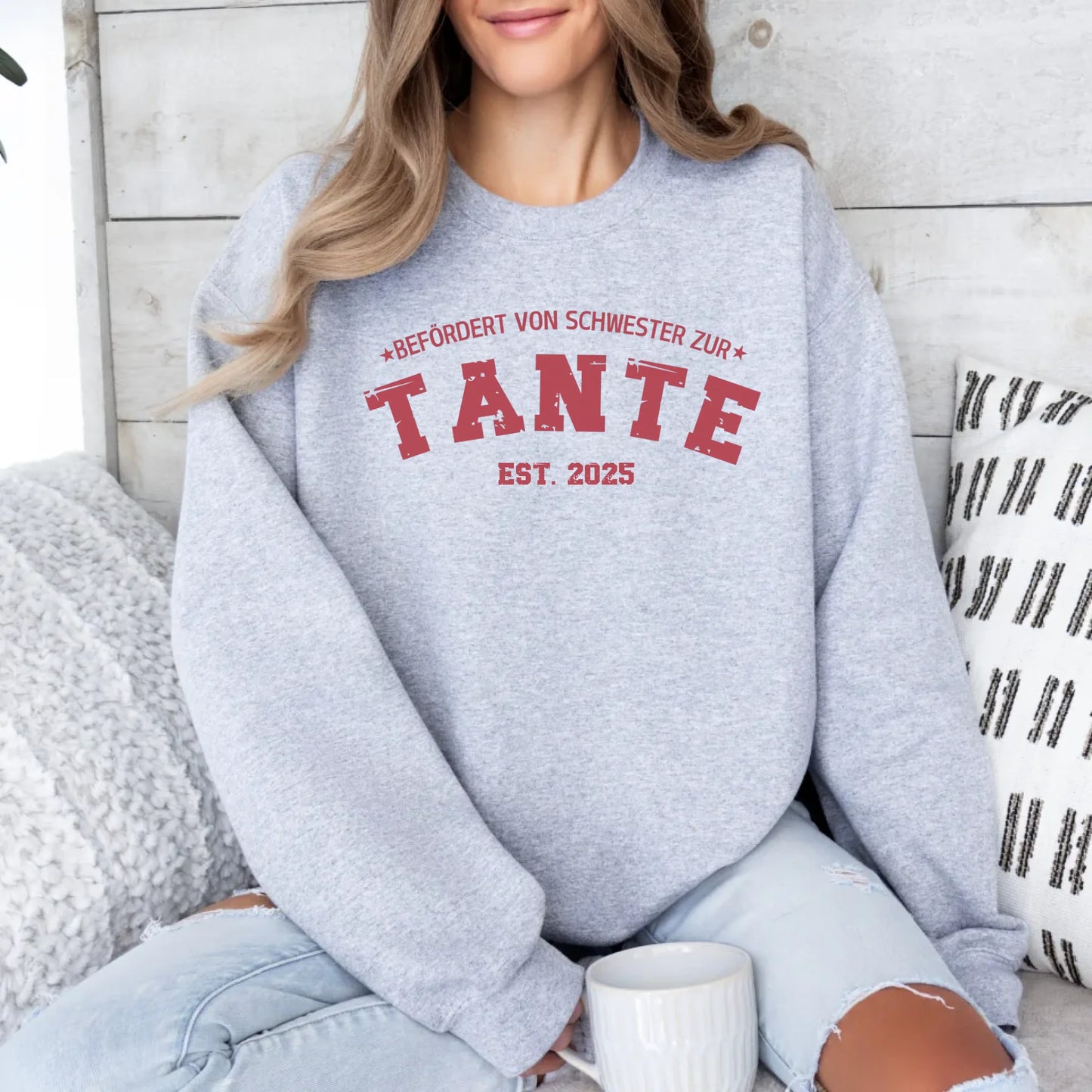 Printify 1Personalisierbares Sweatshirt befördert zur Tante Sweatshirts befördert zur Tante Sport Grey