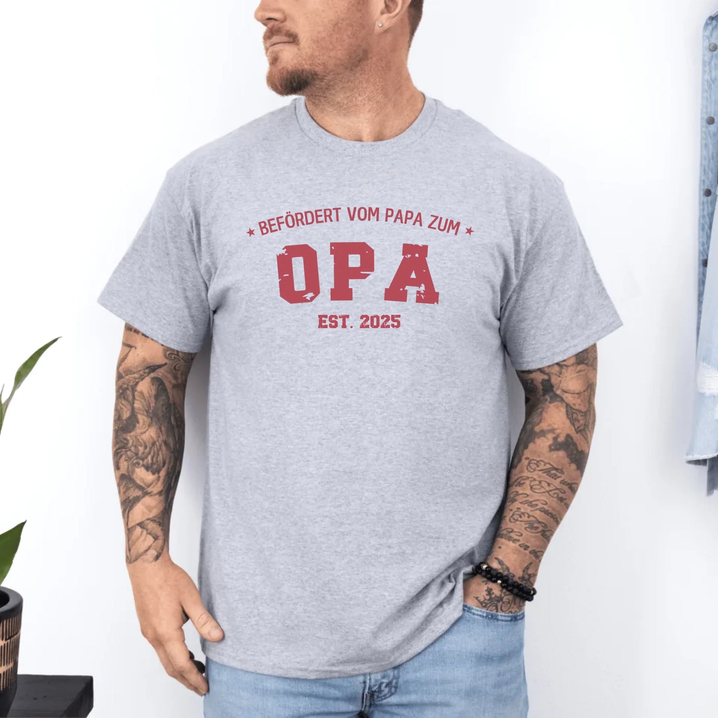 Printify Personalisierbares T-Shirt Befördert zum Opa T-Shirt Befördert zum Opa Athletic Heather