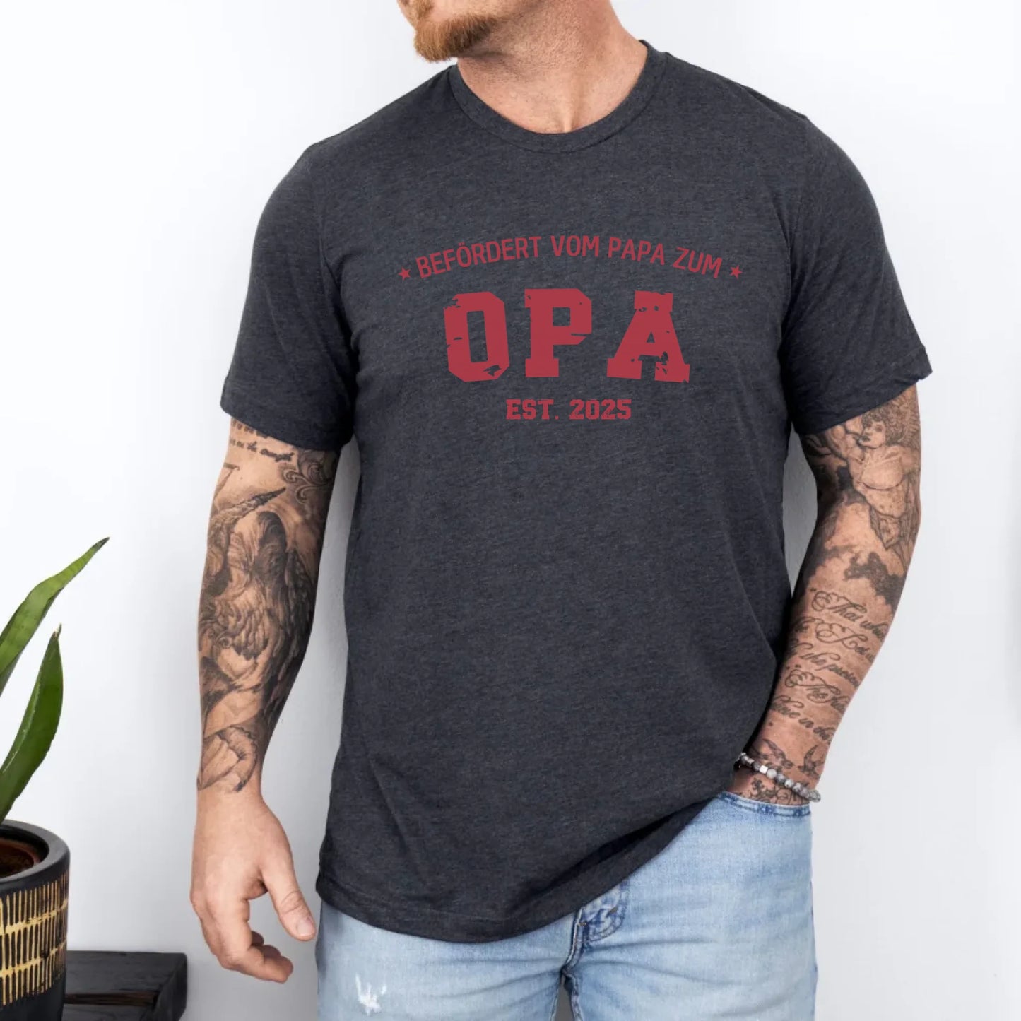 Printify Personalisierbares T-Shirt Befördert zum Opa T-Shirt Befördert zum Opa Dark Grey Heather