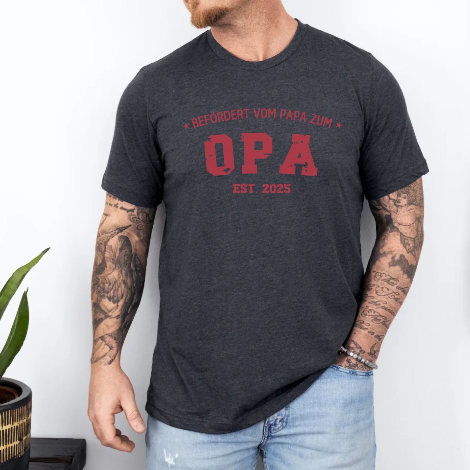 Printify Personalisierbares T-Shirt Befördert zum Opa T-Shirt Befördert zum Opa Dark Grey Heather