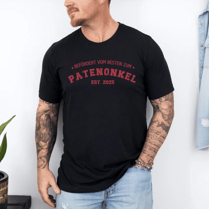 Printify Personalisierbares T-Shirt Befördert zum Patenonkel T-Shirt Befördert zum Patenonkel Black