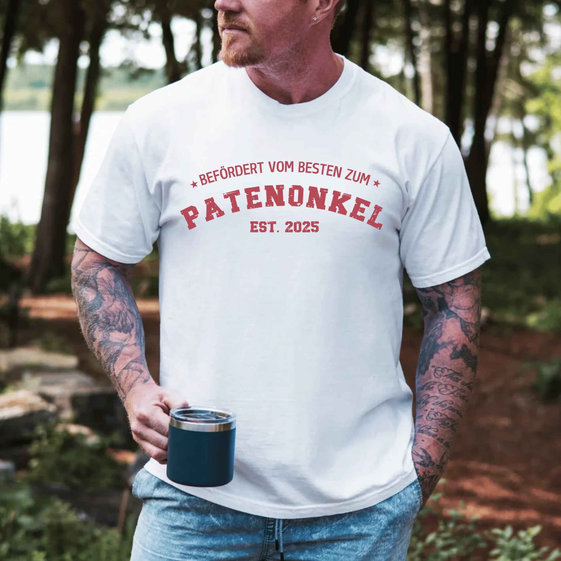 Printify Personalisierbares T-Shirt Befördert zum Patenonkel T-Shirt Befördert zum Patenonkel White