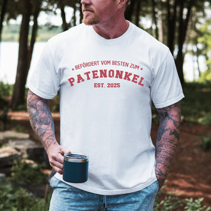 Printify Personalisierbares T-Shirt Befördert zum Patenonkel T-Shirt Befördert zum Patenonkel White