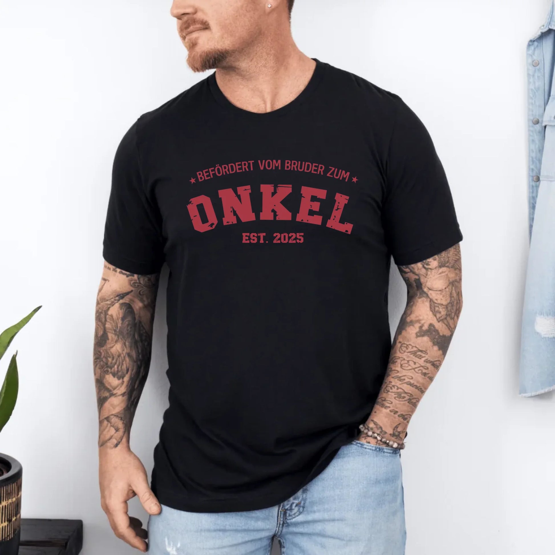 Printify Personalisierbares T-Shirt Befördert zum Onkel T-Shirt Befördert zum Onkel Black