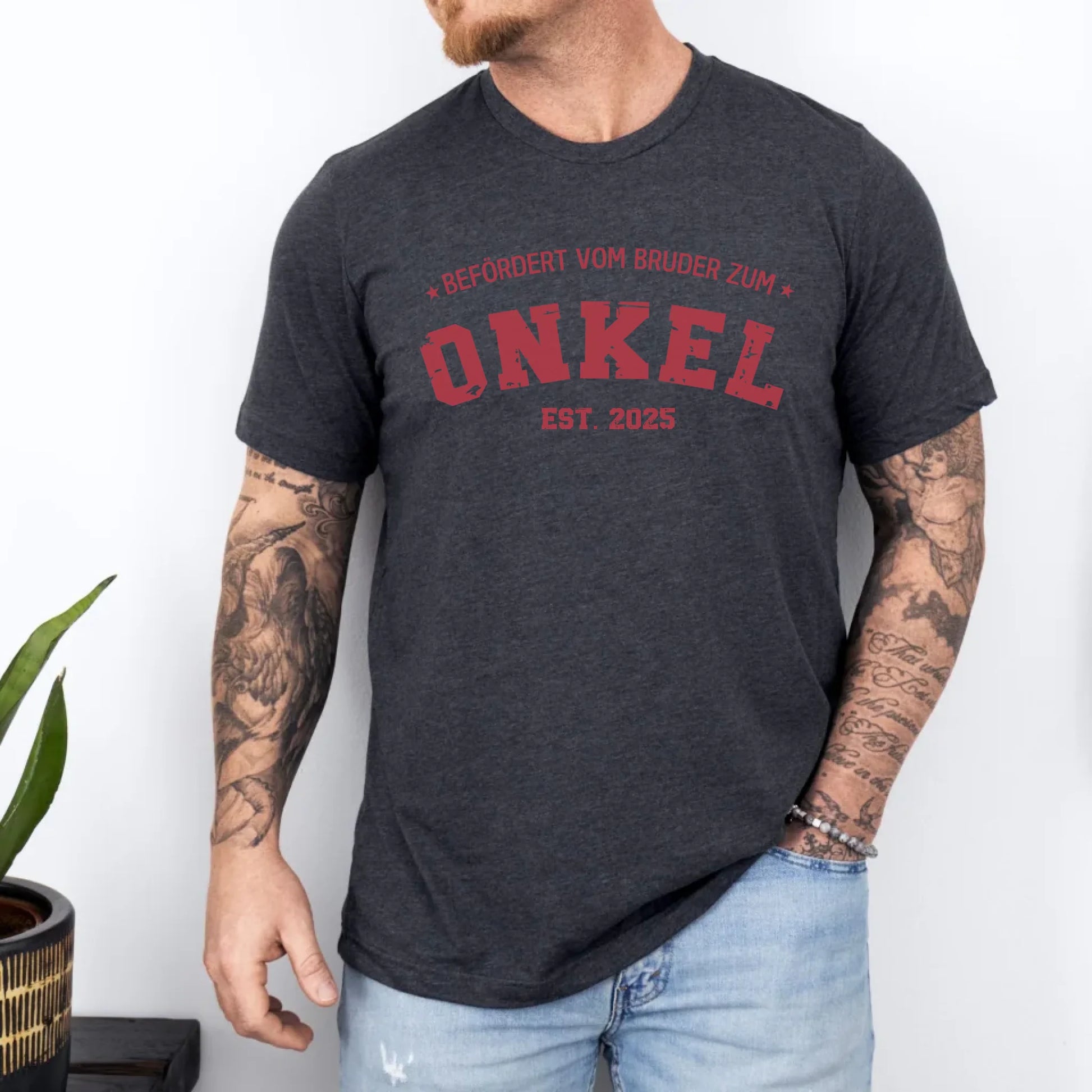 Printify Personalisierbares T-Shirt Befördert zum Onkel T-Shirt Befördert zum Onkel Dark Grey Heather