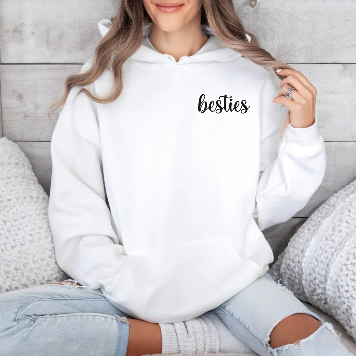 Printify Hoodie Bestie Personalisierbar Hoodie Bestie 8 White